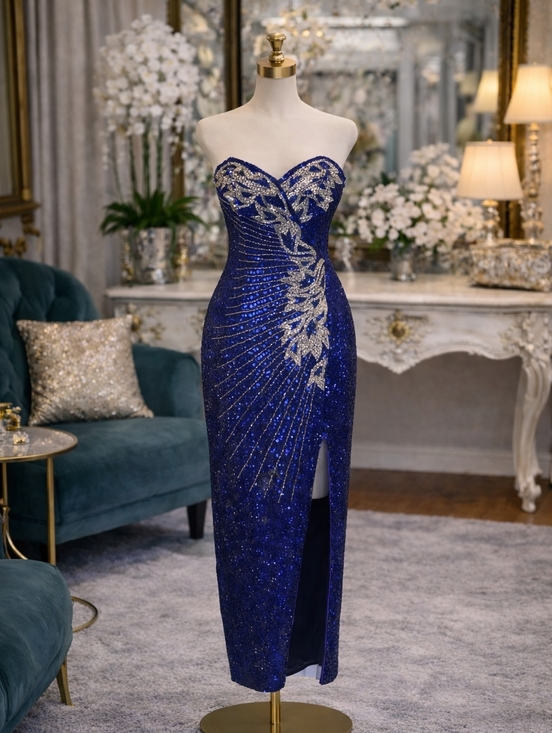 Della Roufogali Dresses & Skirts - Della Roufogali Dore Fully Beaded Royal Blue & Silver 90s Evening Gown 4 Small